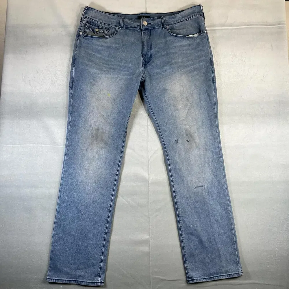 True Religion Ricky Relaxed Straight Jeans Mens 40 Blue Med Wash Flap Pocket